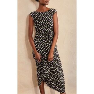 BODEN Eda Dress Tiered Jersey Midi in Black Tie citrus fruit Pockets Sz 2R